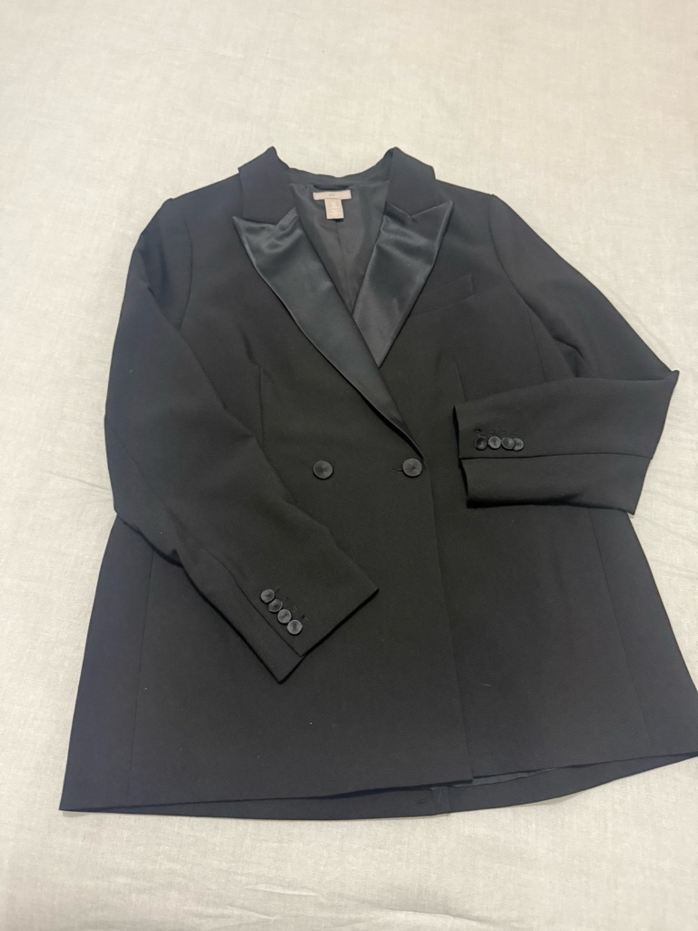 H&M Black Double-Breasted Satin Lapel Blazer Jacket